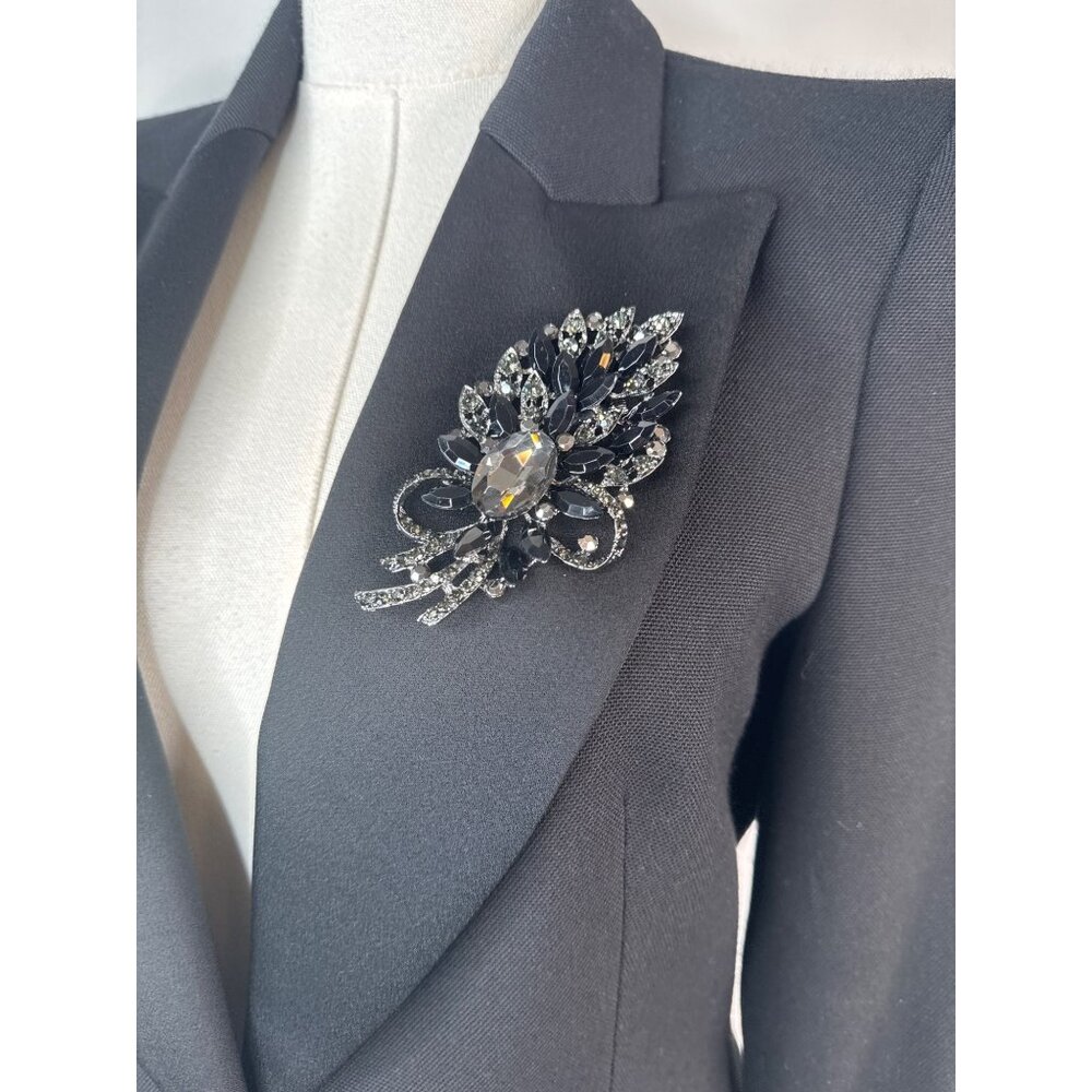 2/$30 Elegant Black Crystal Rhinestone Brooch Pin For Women